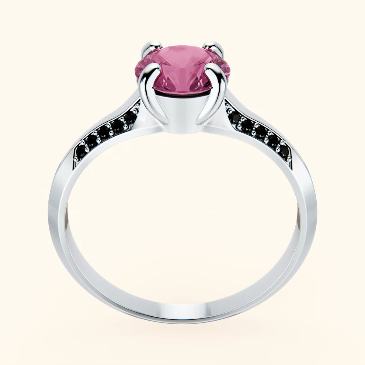 Pierścionek zaręczynowy Délié – Różowy szafir naturalny 1,10 ct, kamienie boczne: czarny diament