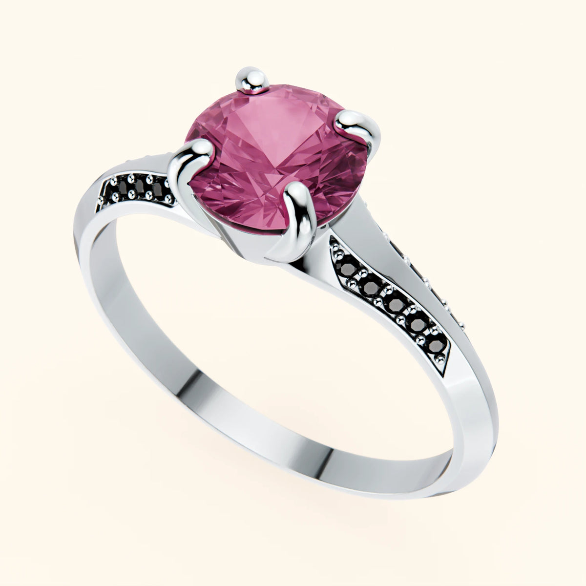 Pierścionek zaręczynowy Délié – Różowy szafir naturalny 1,10 ct, kamienie boczne: czarny diament