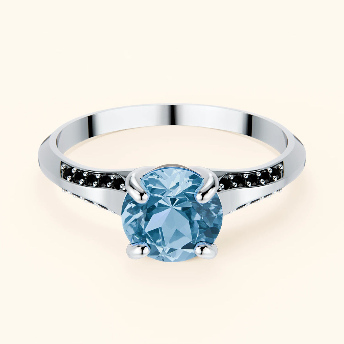 Engagement Ring Délié - 0.85ct Swiss Blue Topaz with Black Diamond Side Stones
