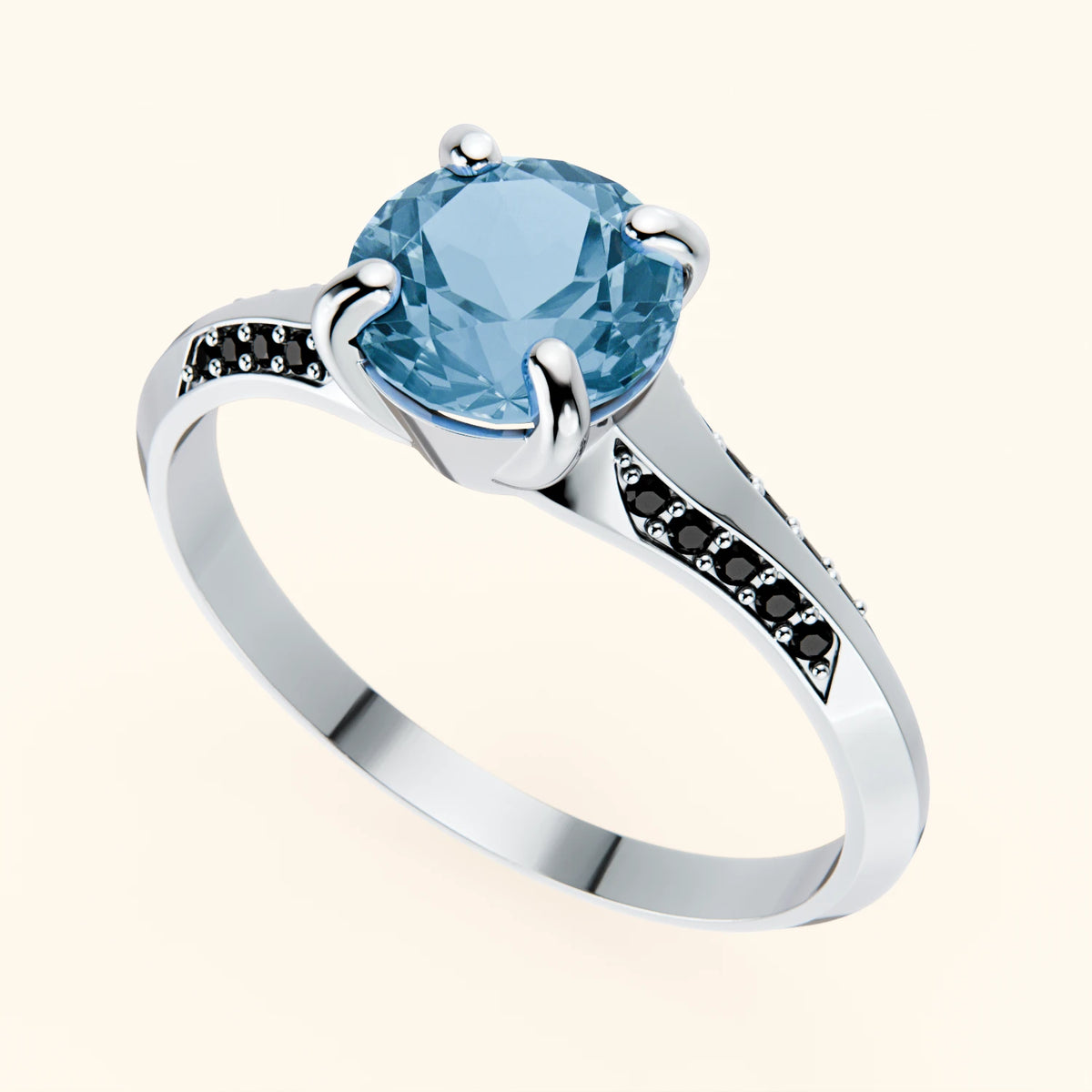 Engagement Ring Délié - 0.85ct Swiss Blue Topaz with Black Diamond Side Stones