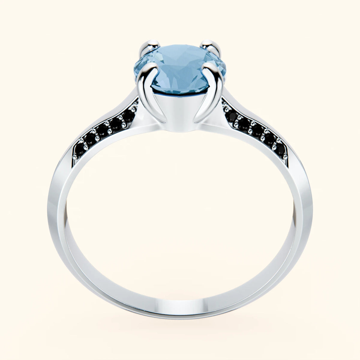 Engagement Ring Délié - 0.85ct Swiss Blue Topaz with Black Diamond Side Stones