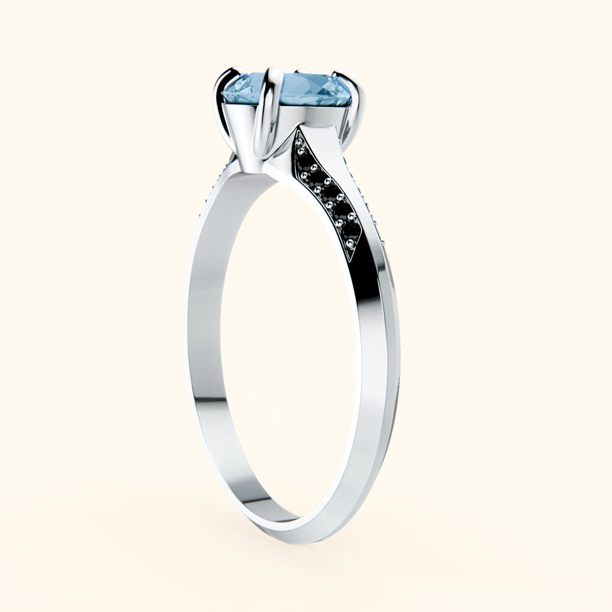 Engagement Ring Délié - 0.85ct Swiss Blue Topaz with Black Diamond Side Stones