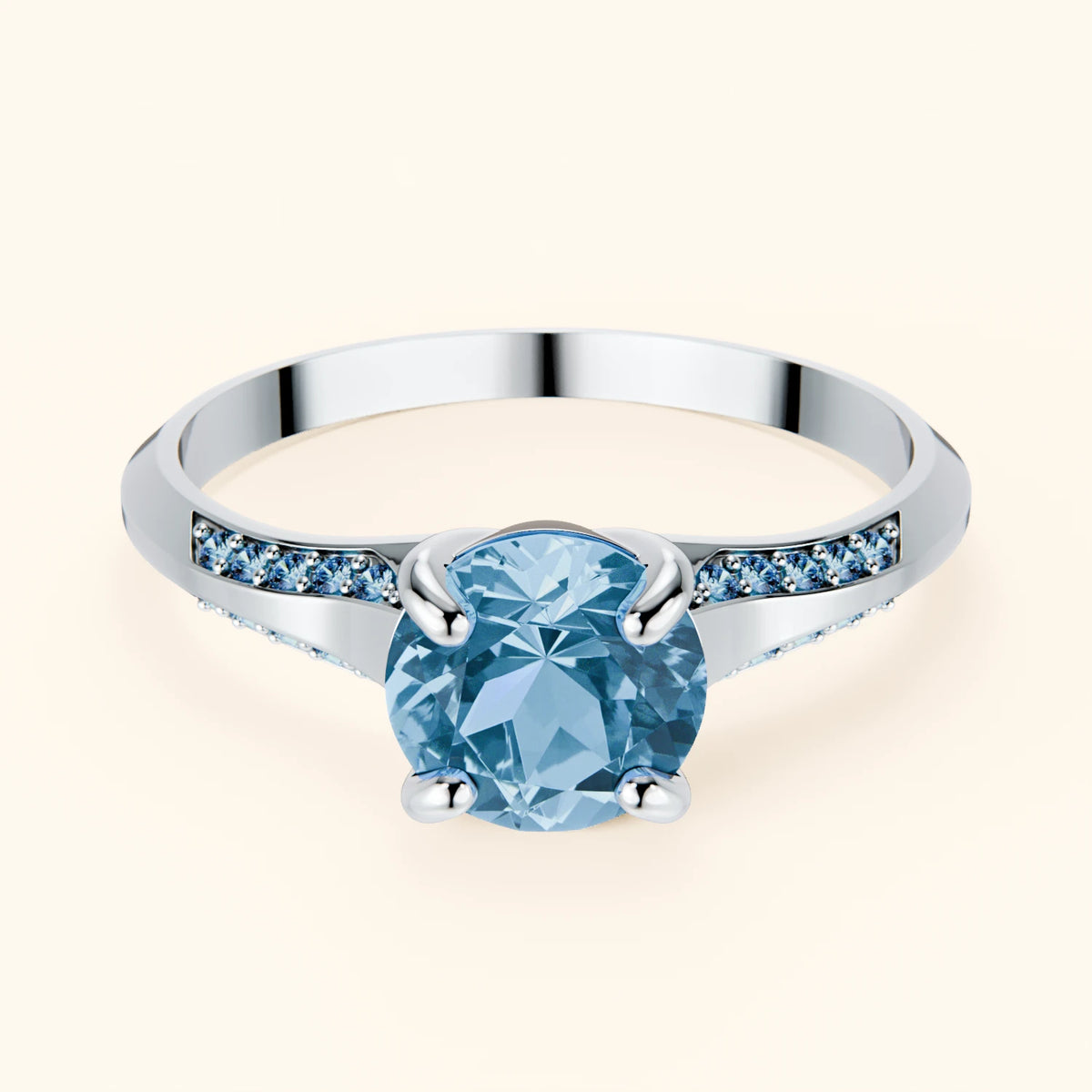 Engagement Ring Délié - 0.85ct Swiss Blue Topaz with Lab Blue Diamond Side Stones