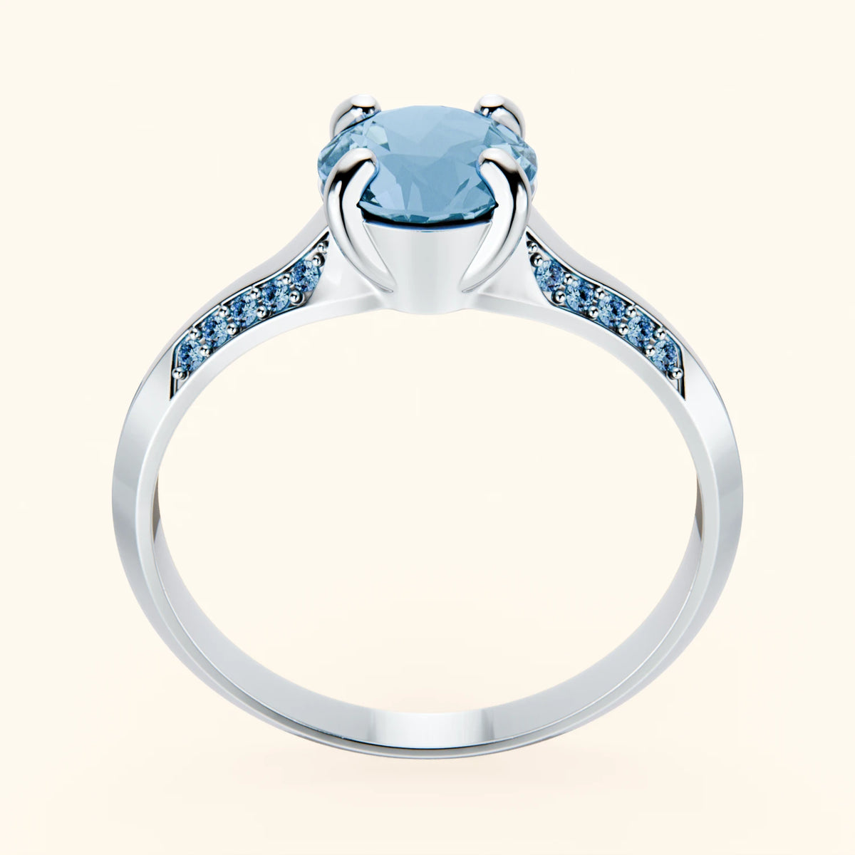 Engagement Ring Délié - 0.85ct Swiss Blue Topaz with Lab Blue Diamond Side Stones