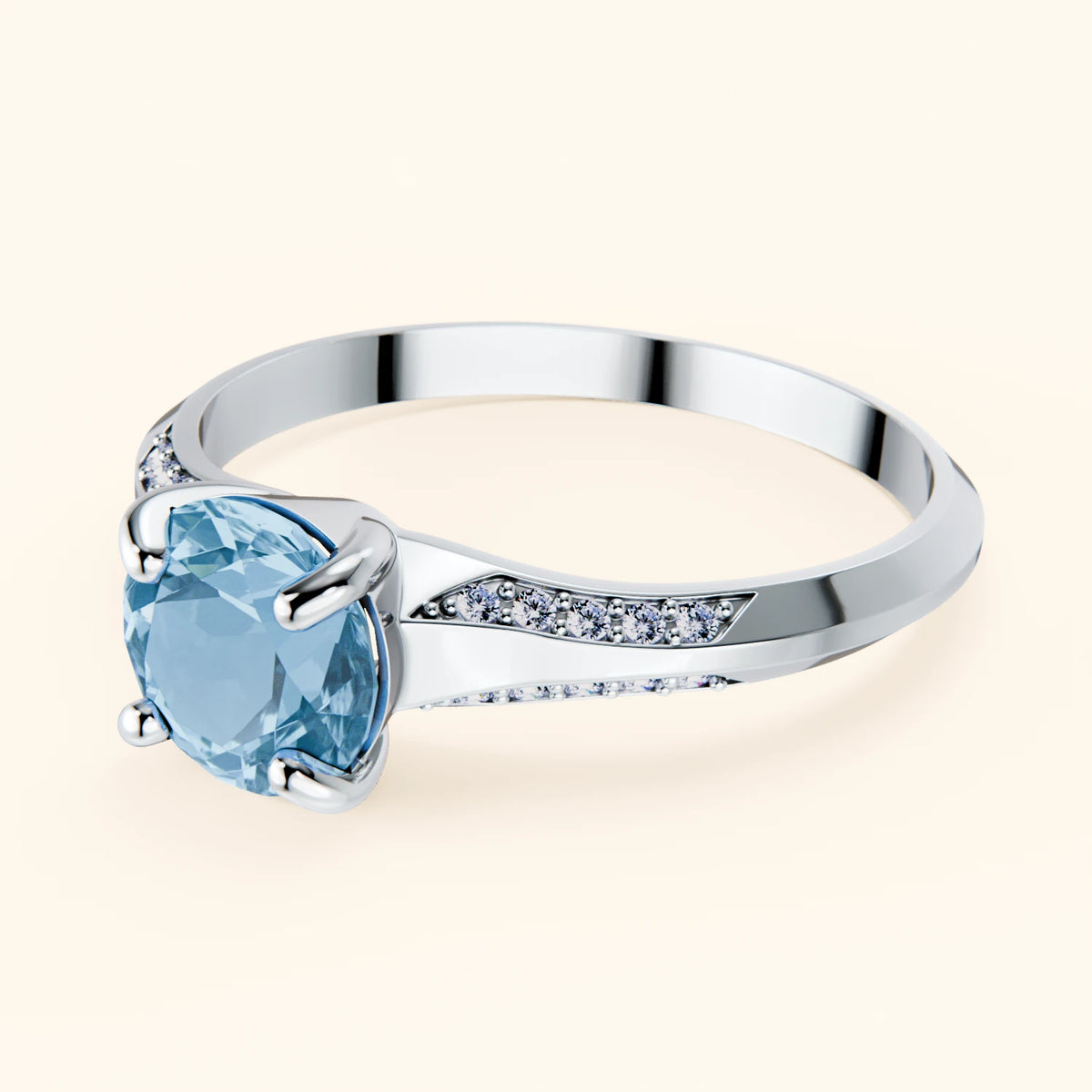 Engagement Ring Délié - 0.85ct Swiss Blue Topaz with Natural Diamond Side Stones