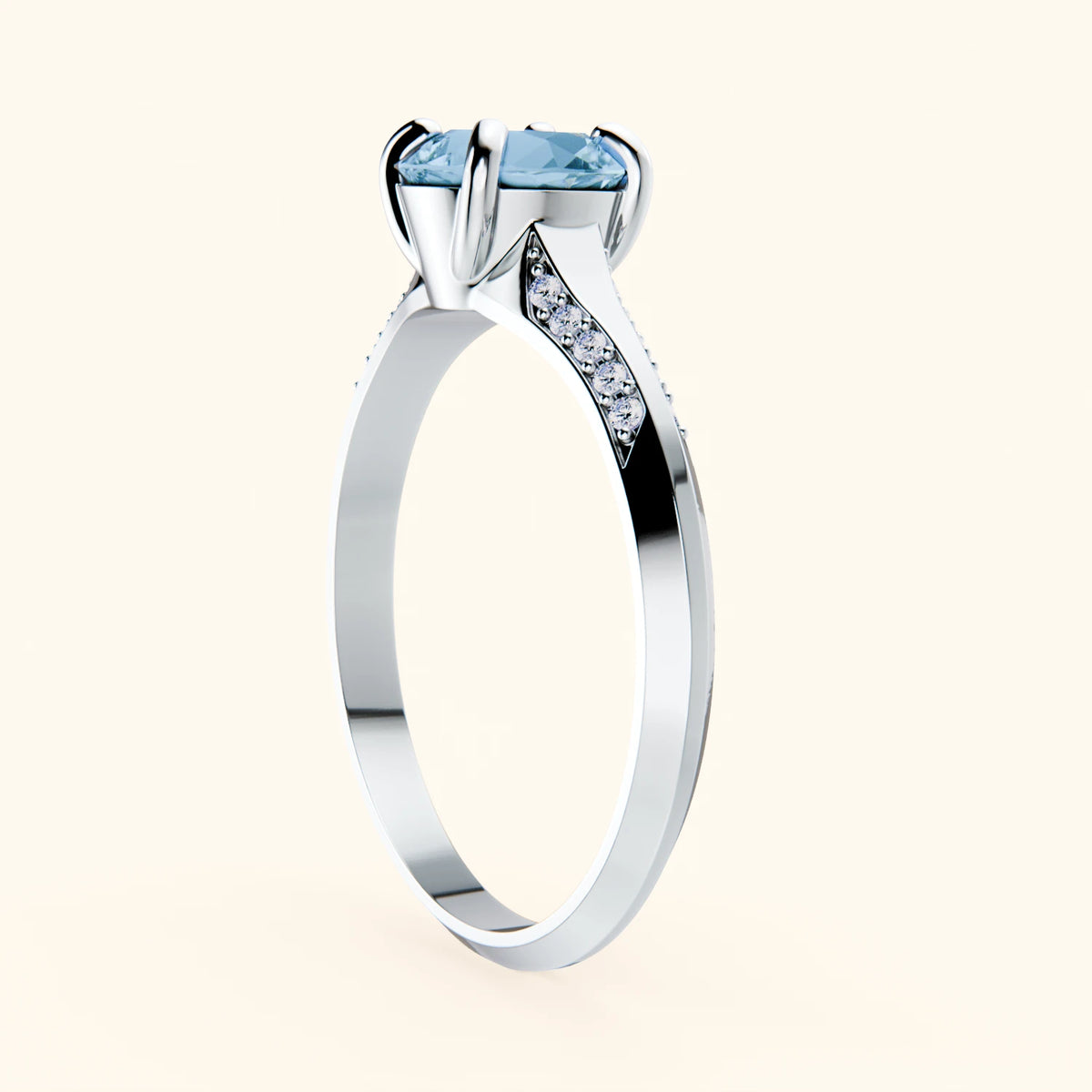 Engagement Ring Délié - 0.85ct Swiss Blue Topaz with Natural Diamond Side Stones