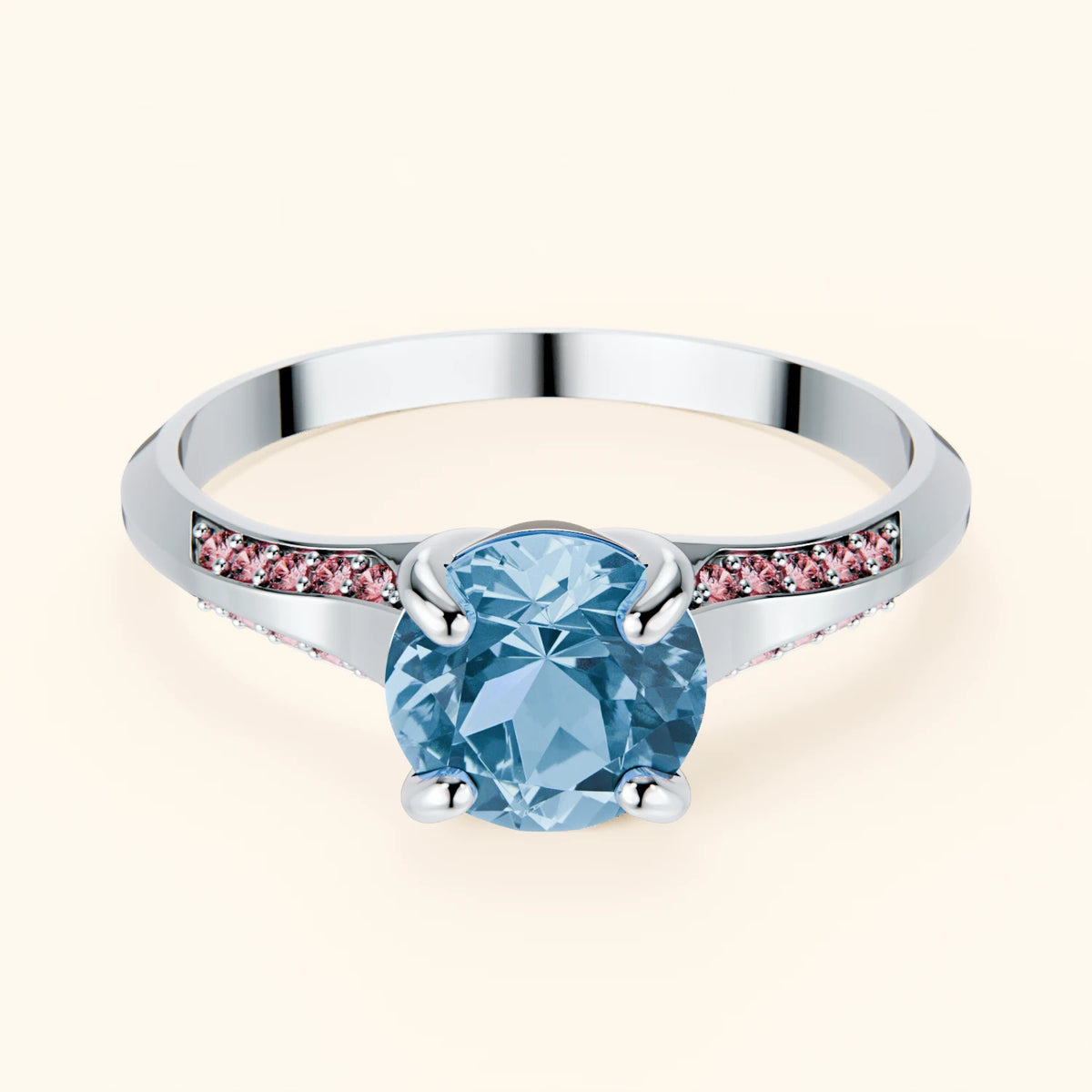 Engagement Ring Délié - 0.85ct Swiss Blue Topaz with Lab Pink Diamond Side Stones