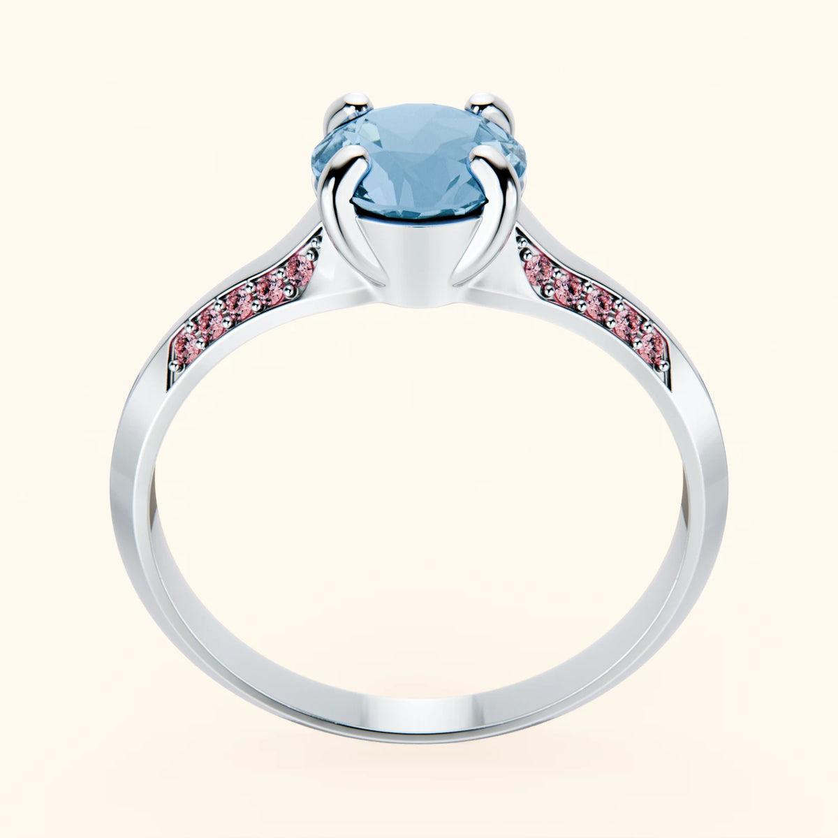 Engagement Ring Délié - 0.85ct Swiss Blue Topaz with Lab Pink Diamond Side Stones
