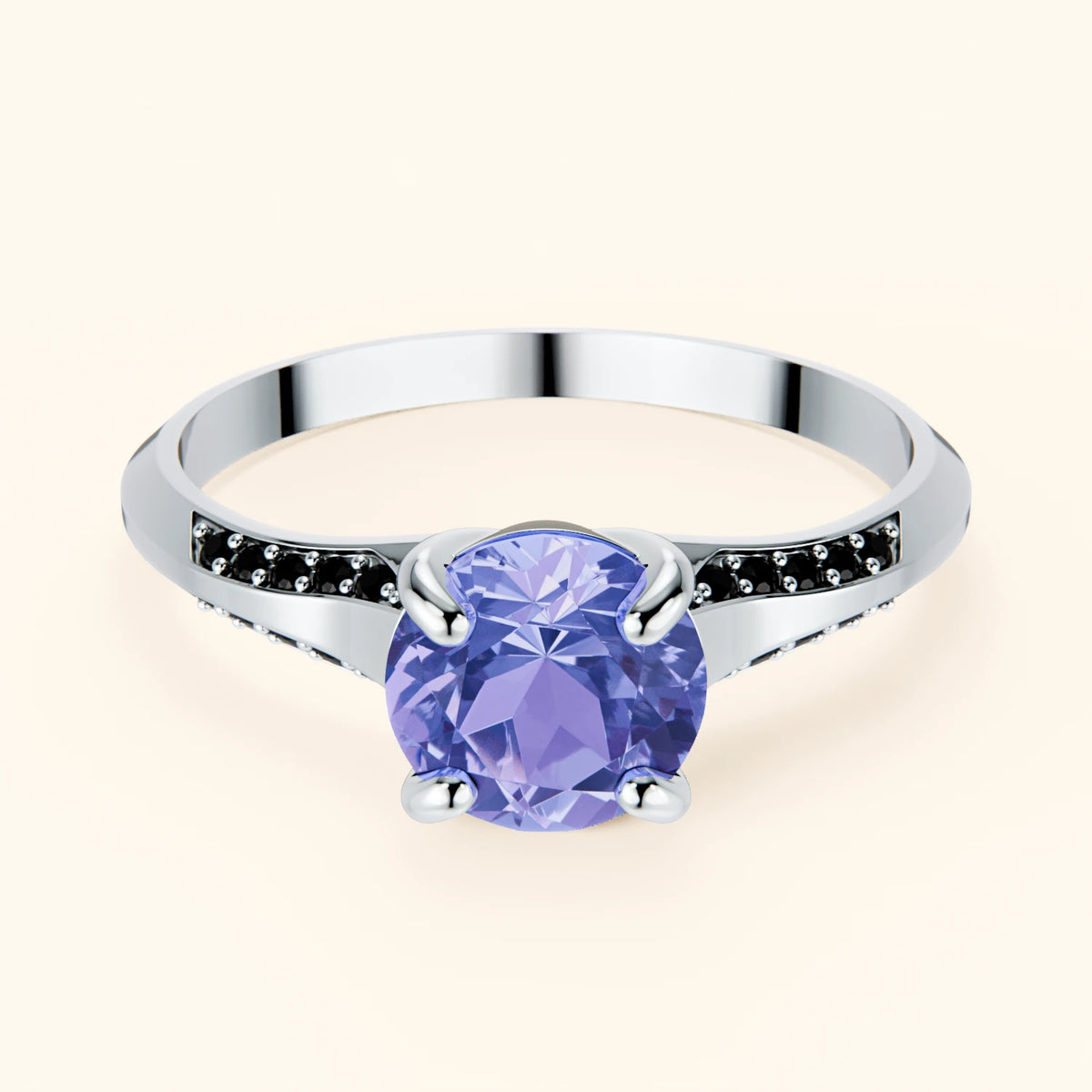 Pierścionek zaręczynowy Délié – Tanzanit 0,80 ct, kamienie boczne: czarny diament