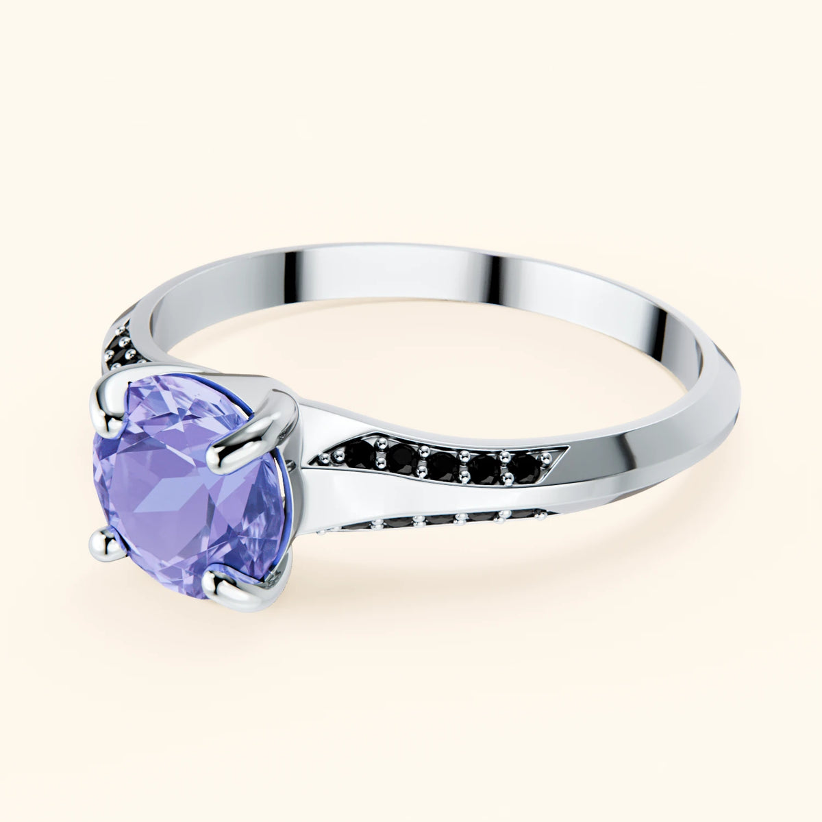 Pierścionek zaręczynowy Délié – Tanzanit 0,80 ct, kamienie boczne: czarny diament