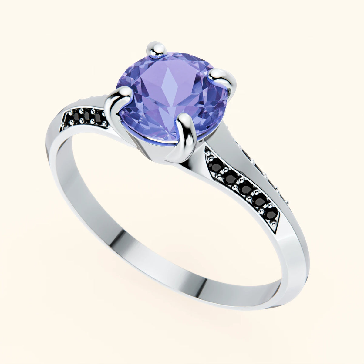 Pierścionek zaręczynowy Délié – Tanzanit 0,80 ct, kamienie boczne: czarny diament