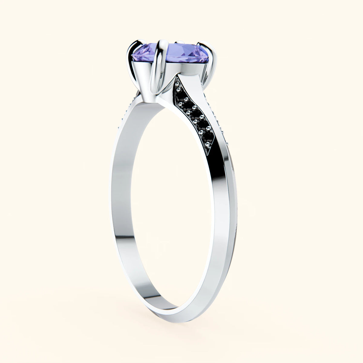 Pierścionek zaręczynowy Délié – Tanzanit 0,80 ct, kamienie boczne: czarny diament