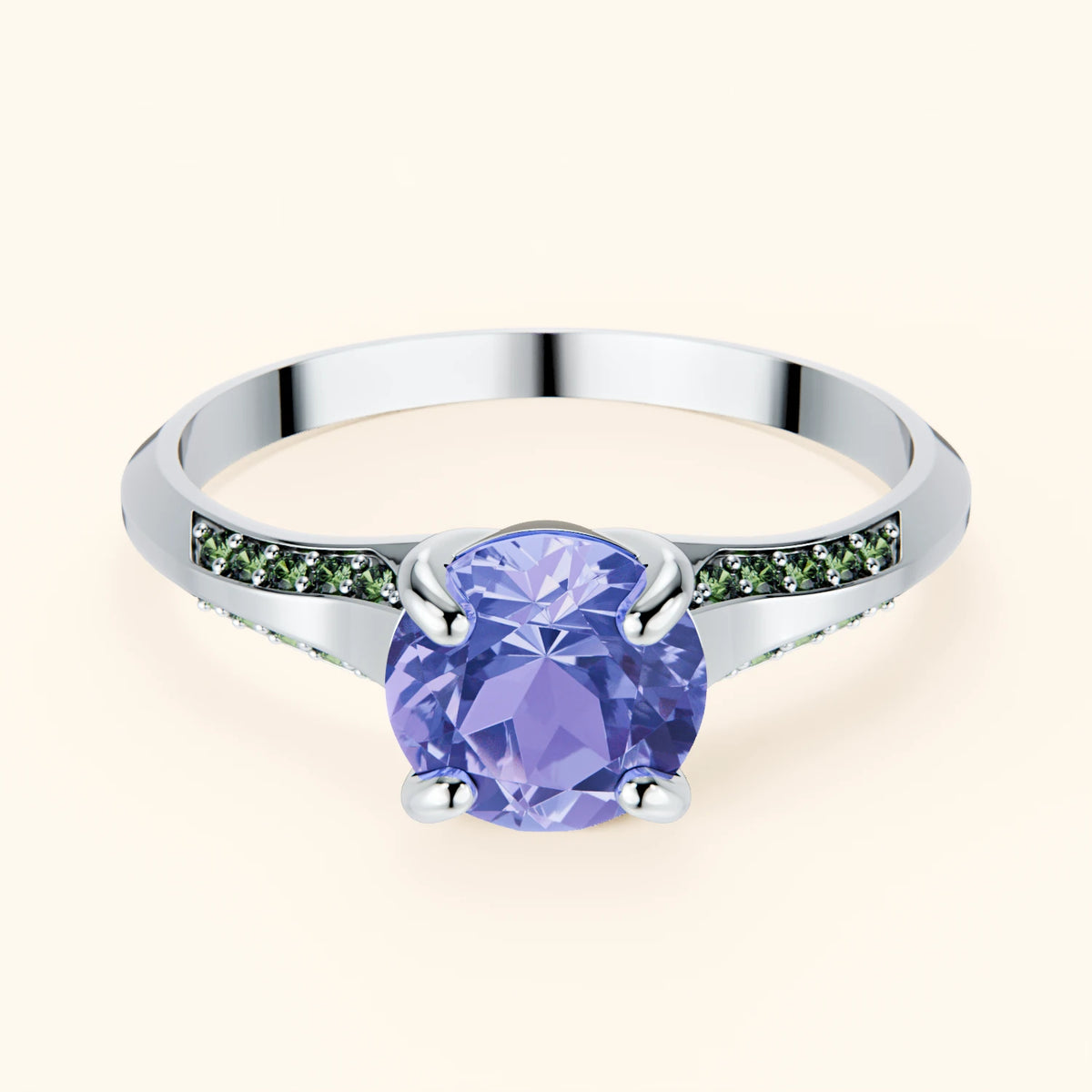 Engagement Ring Délié - 0.80ct Tanzanite with Lab Green Diamond Side Stones