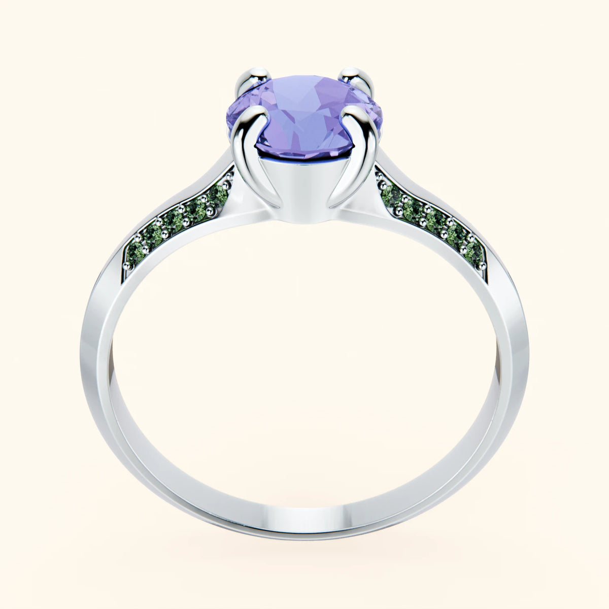 Engagement Ring Délié - 0.80ct Tanzanite with Lab Green Diamond Side Stones
