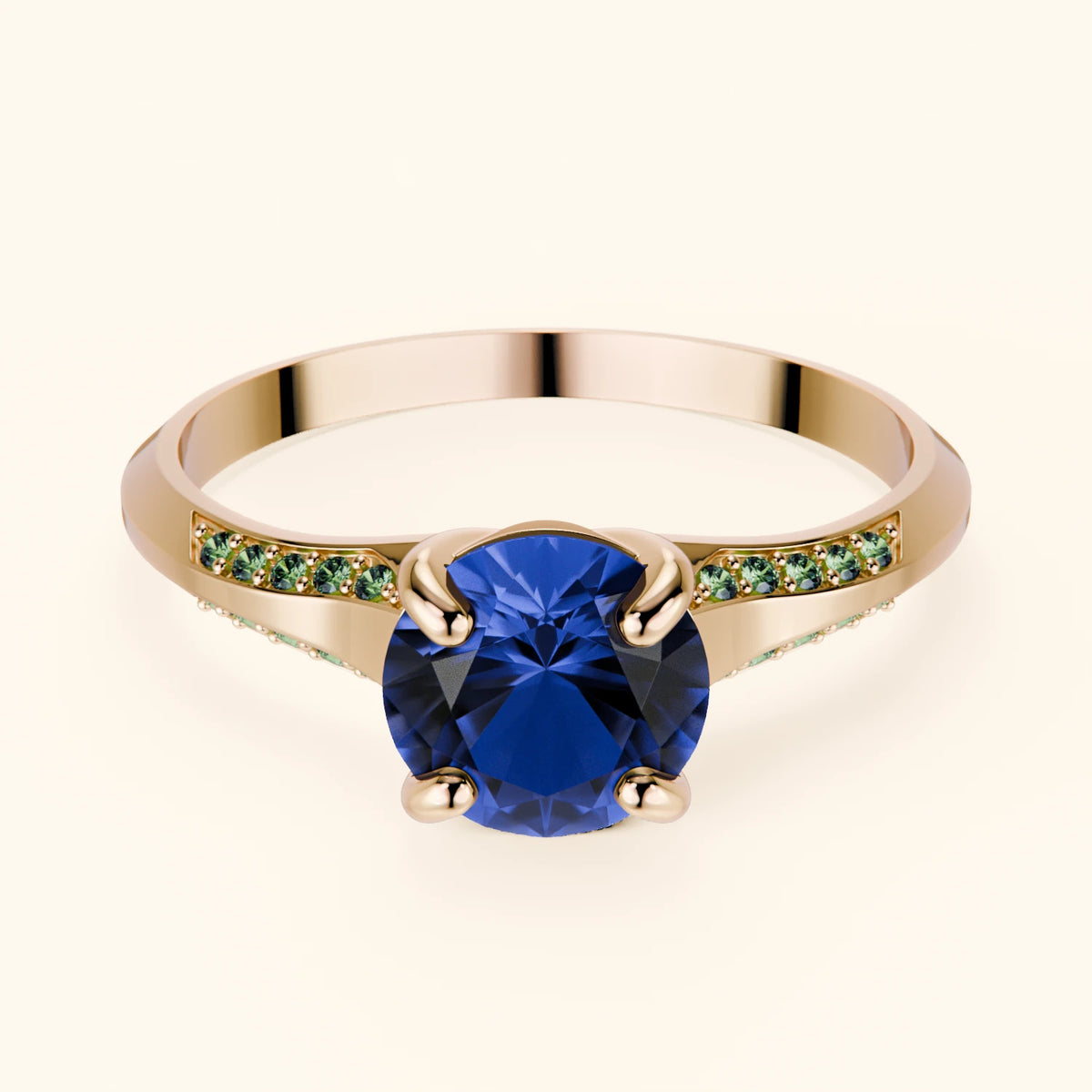Engagement Ring Délié - 1.10ct Natural Blue Sapphire with Lab Green Diamond Side Stones