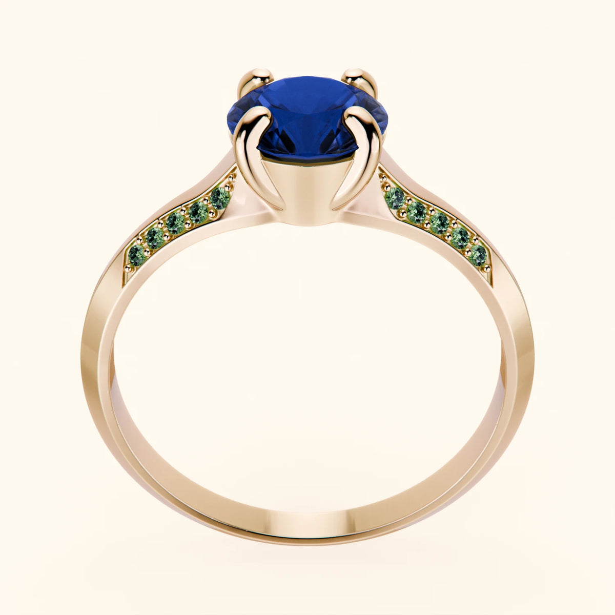 Engagement Ring Délié - 1.10ct Natural Blue Sapphire with Lab Green Diamond Side Stones