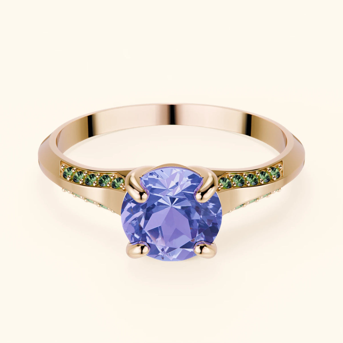 Engagement Ring Délié - 0.80ct Tanzanite with Lab Green Diamond Side Stones