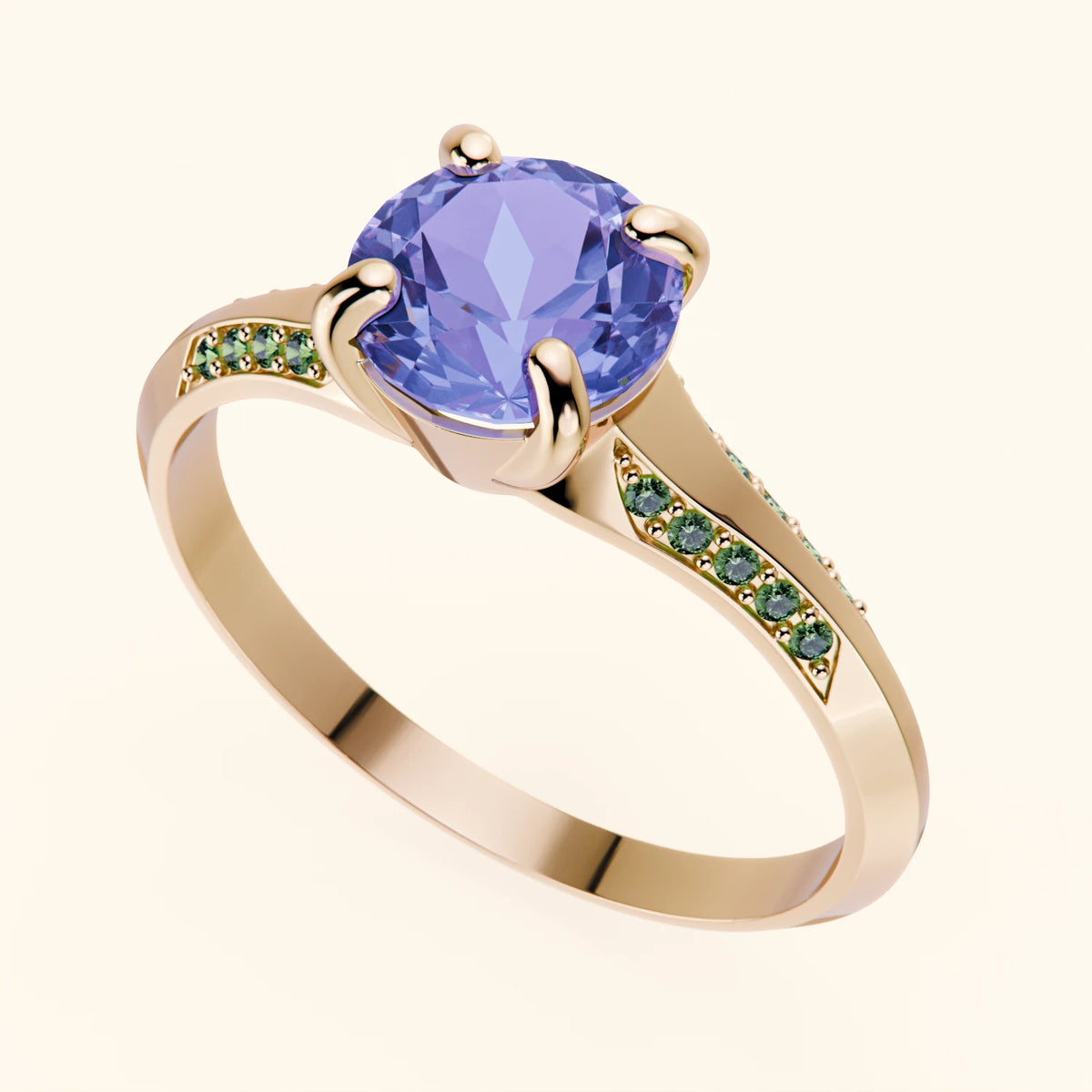 Engagement Ring Délié - 0.80ct Tanzanite with Lab Green Diamond Side Stones
