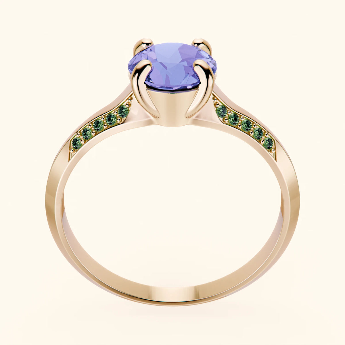 Engagement Ring Délié - 0.80ct Tanzanite with Lab Green Diamond Side Stones