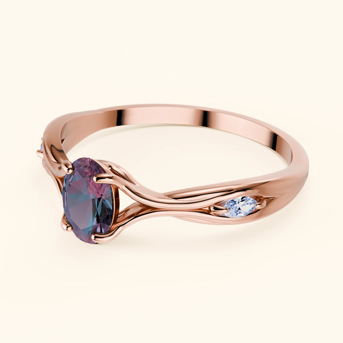Engagement Ring Diademe - 0.55ct Lab Alexandrite with Natural Diamond Side Stones