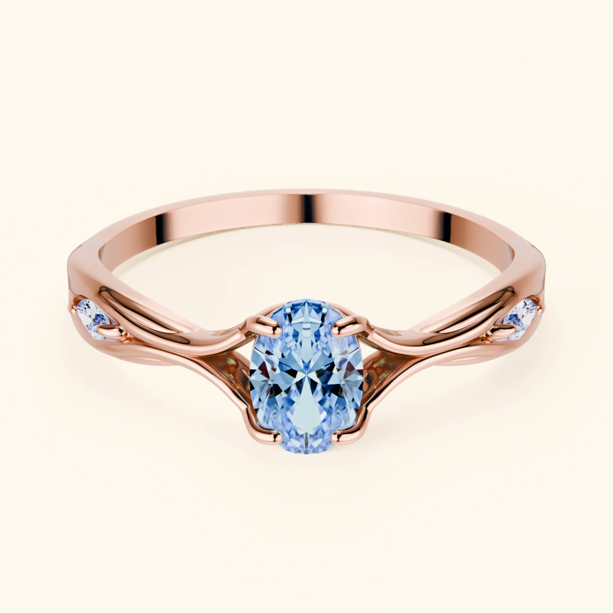 Engagement Ring Diademe - 0.4ct Lab Blue Diamond with Natural Diamond Side Stones