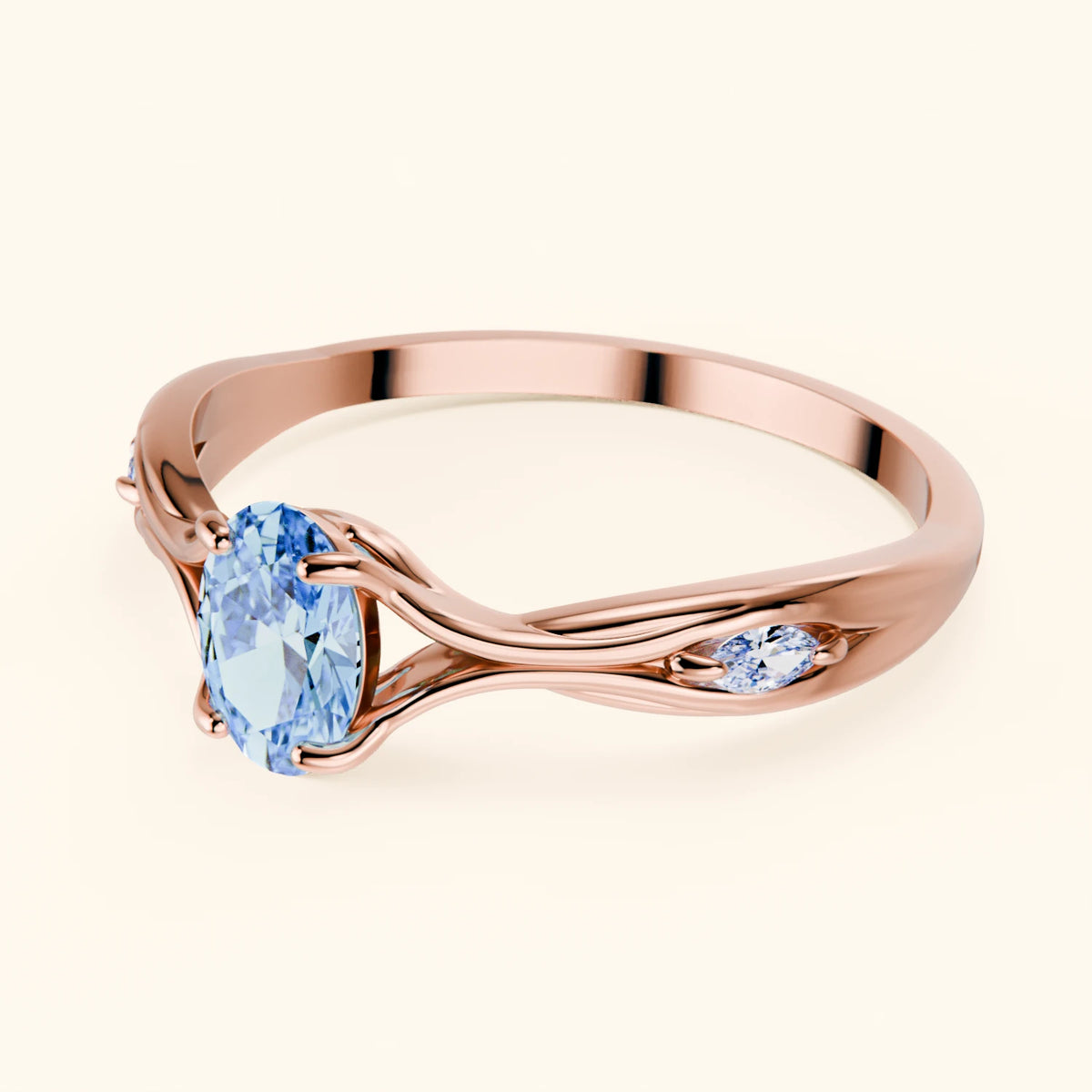 Engagement Ring Diademe - 0.4ct Lab Blue Diamond with Natural Diamond Side Stones