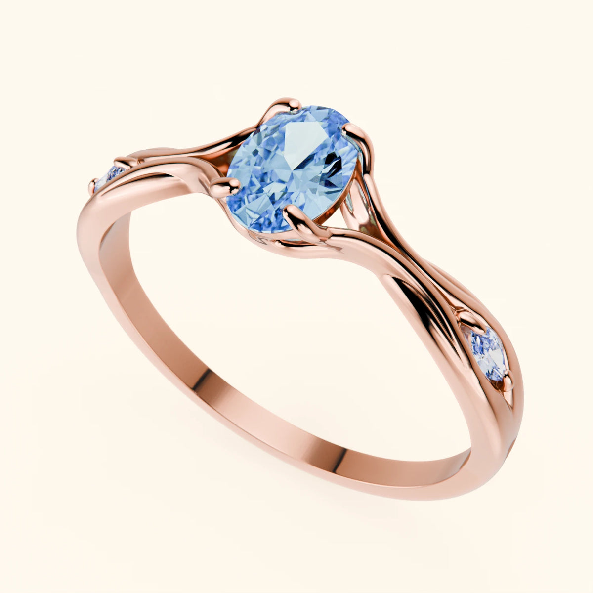 Engagement Ring Diademe - 0.4ct Lab Blue Diamond with Natural Diamond Side Stones