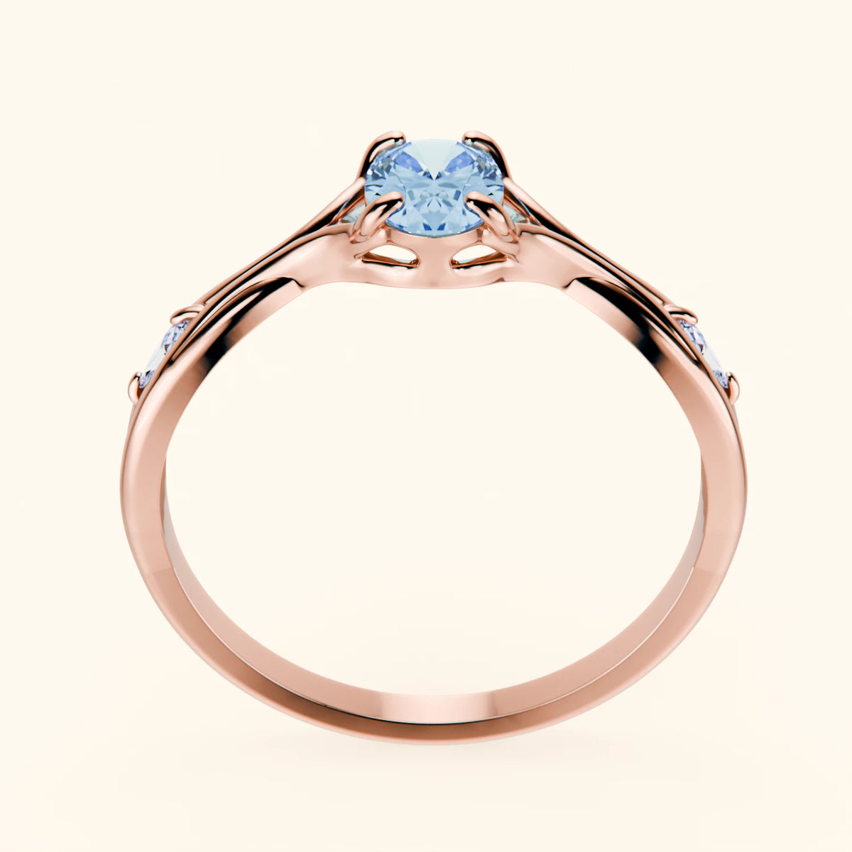 Engagement Ring Diademe - 0.4ct Lab Blue Diamond with Natural Diamond Side Stones