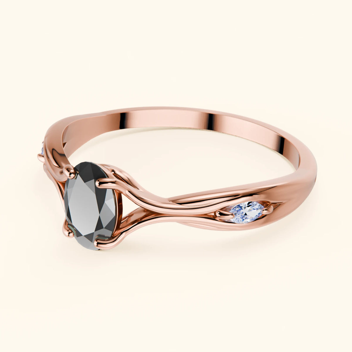 Engagement Ring Diademe - 0.4ct Black Diamond with Natural Diamond Side Stones