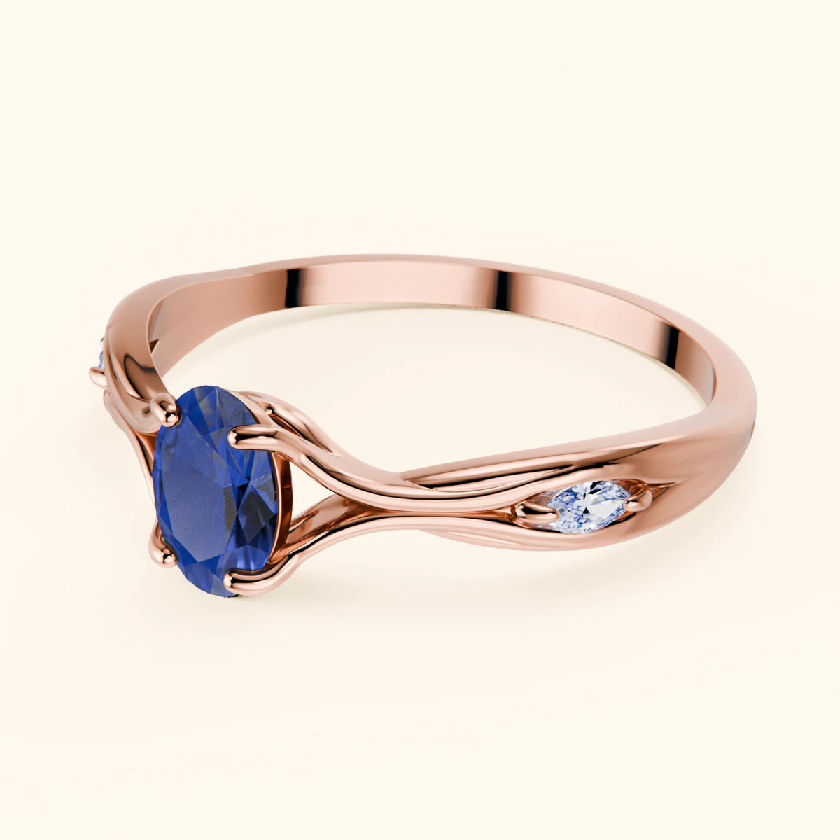 Engagement Ring Diademe - 0.60ct Lab Blue Sapphire with Natural Diamond Side Stones