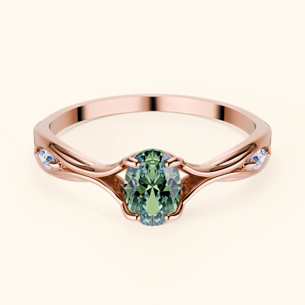 Engagement Ring Diademe - 0.4ct Lab Green Diamond with Lab Diamond Side Stones