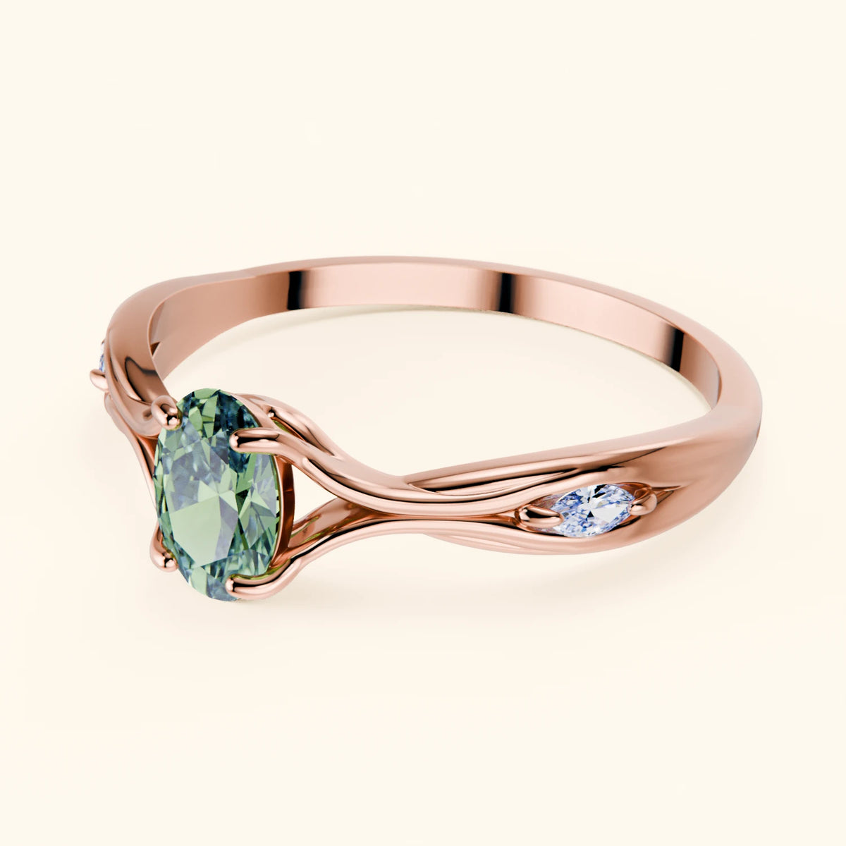 Engagement Ring Diademe - 0.4ct Lab Green Diamond with Lab Diamond Side Stones