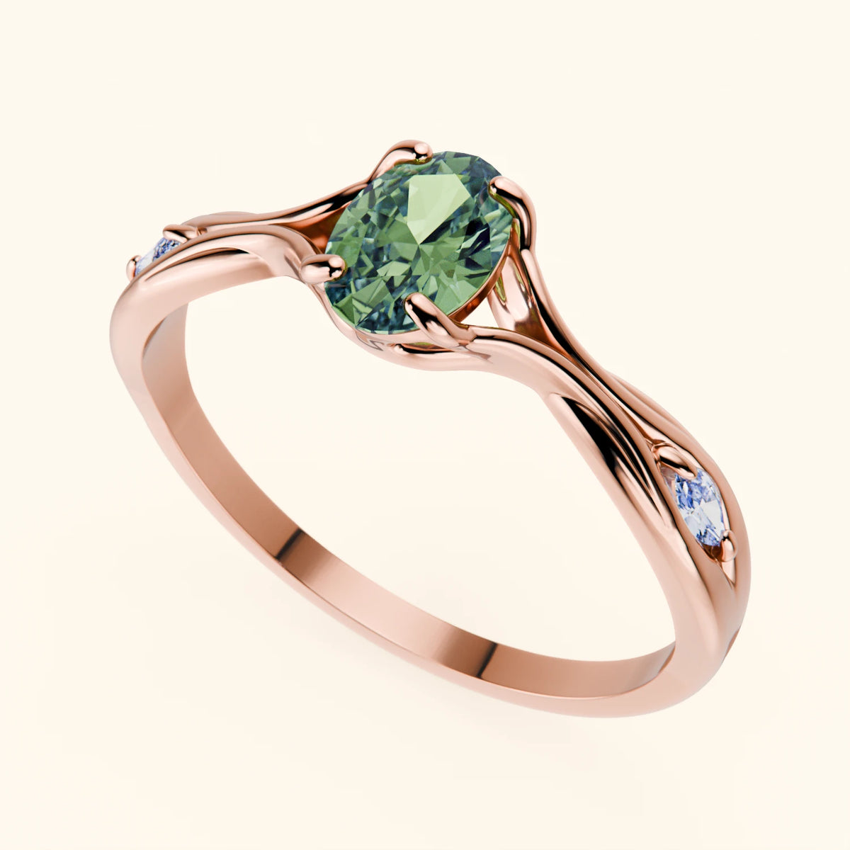 Engagement Ring Diademe - 0.4ct Lab Green Diamond with Lab Diamond Side Stones