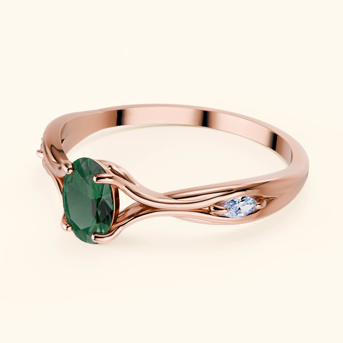 Engagement Ring Diademe - 0.4ct Lab Emerald with Lab Diamond Side Stones