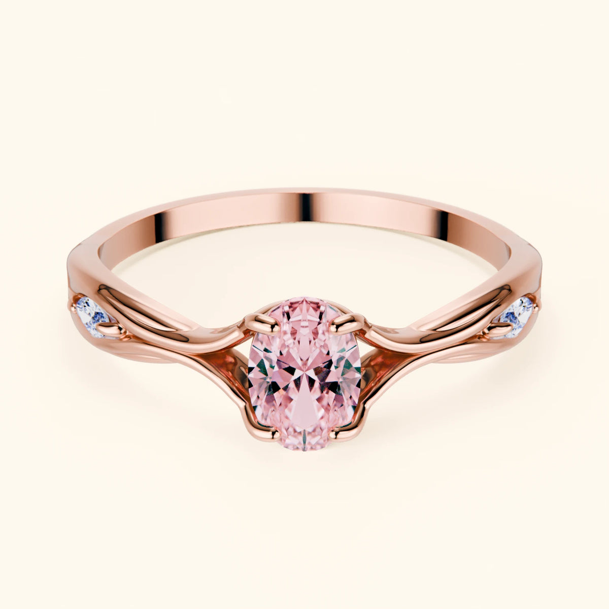 Engagement Ring Diademe - 0.4ct Lab Pink Diamond with Natural Diamond Side Stones