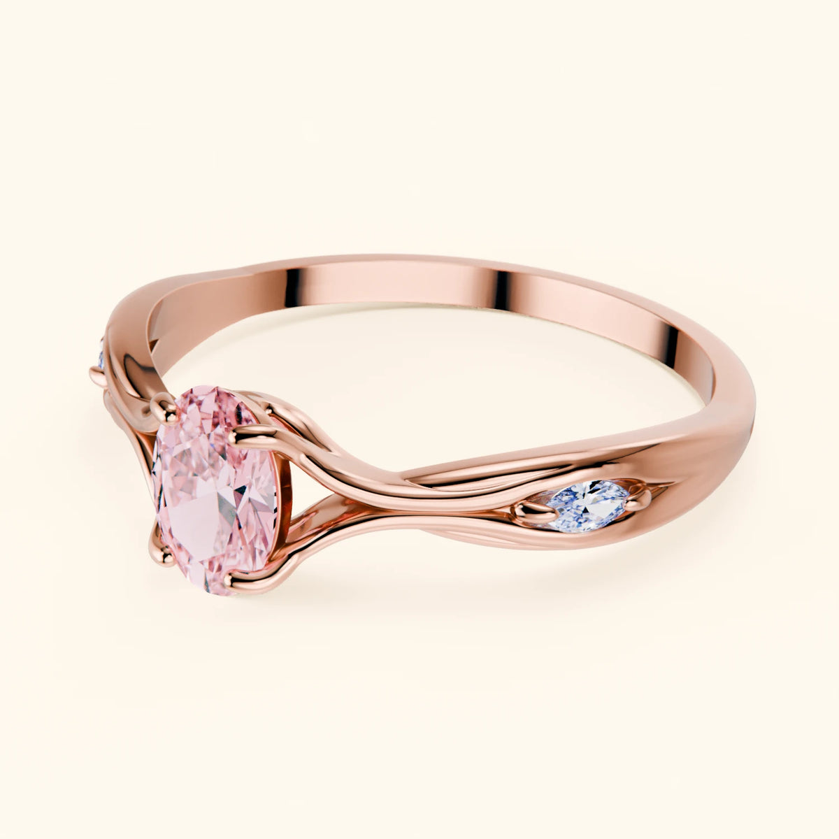 Engagement Ring Diademe - 0.4ct Lab Pink Diamond with Natural Diamond Side Stones