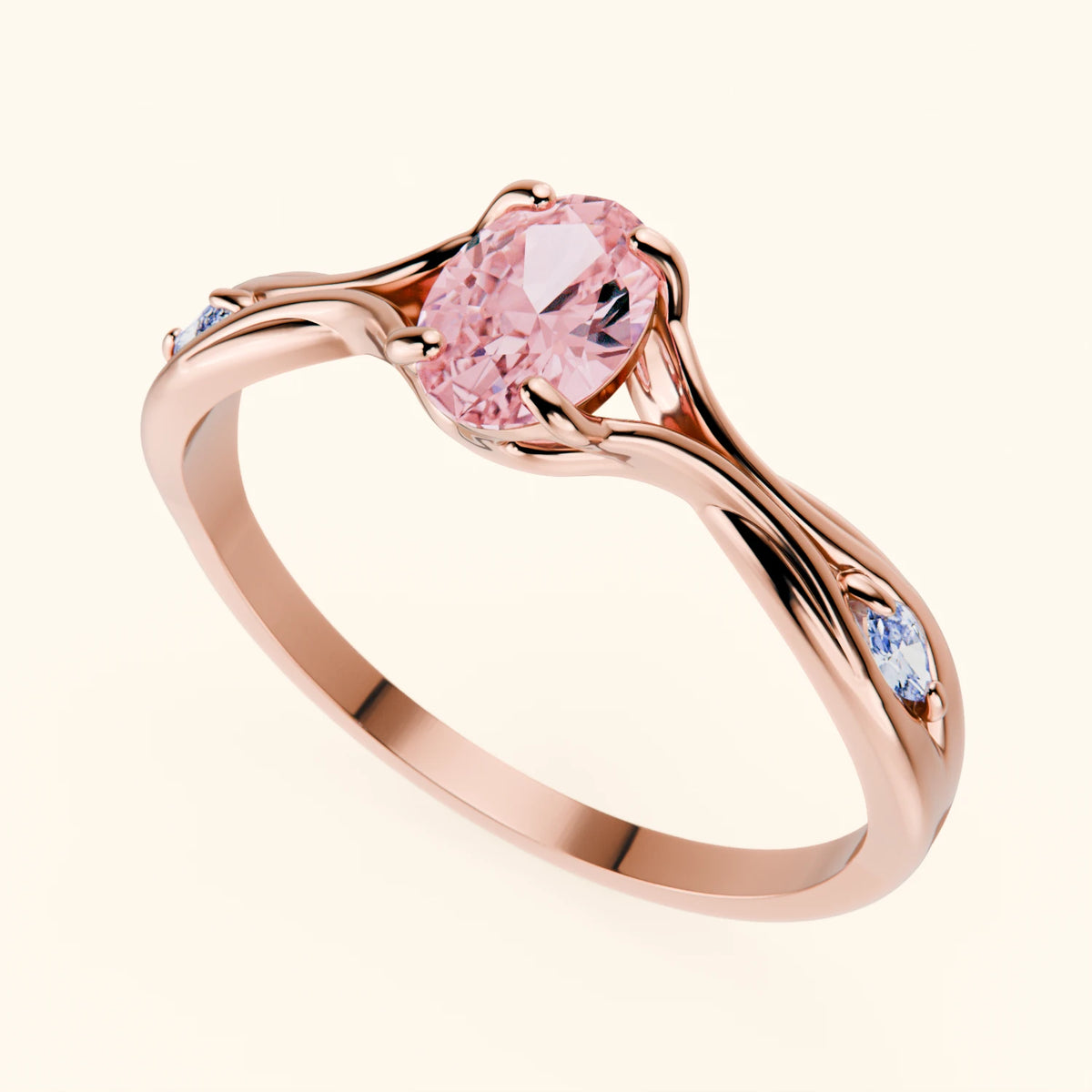 Engagement Ring Diademe - 0.4ct Lab Pink Diamond with Natural Diamond Side Stones