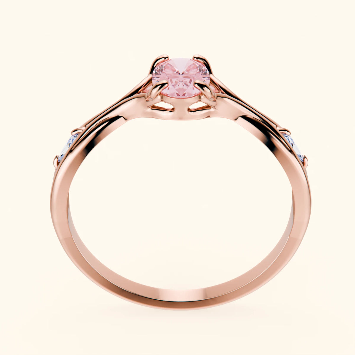 Engagement Ring Diademe - 0.4ct Lab Pink Diamond with Natural Diamond Side Stones