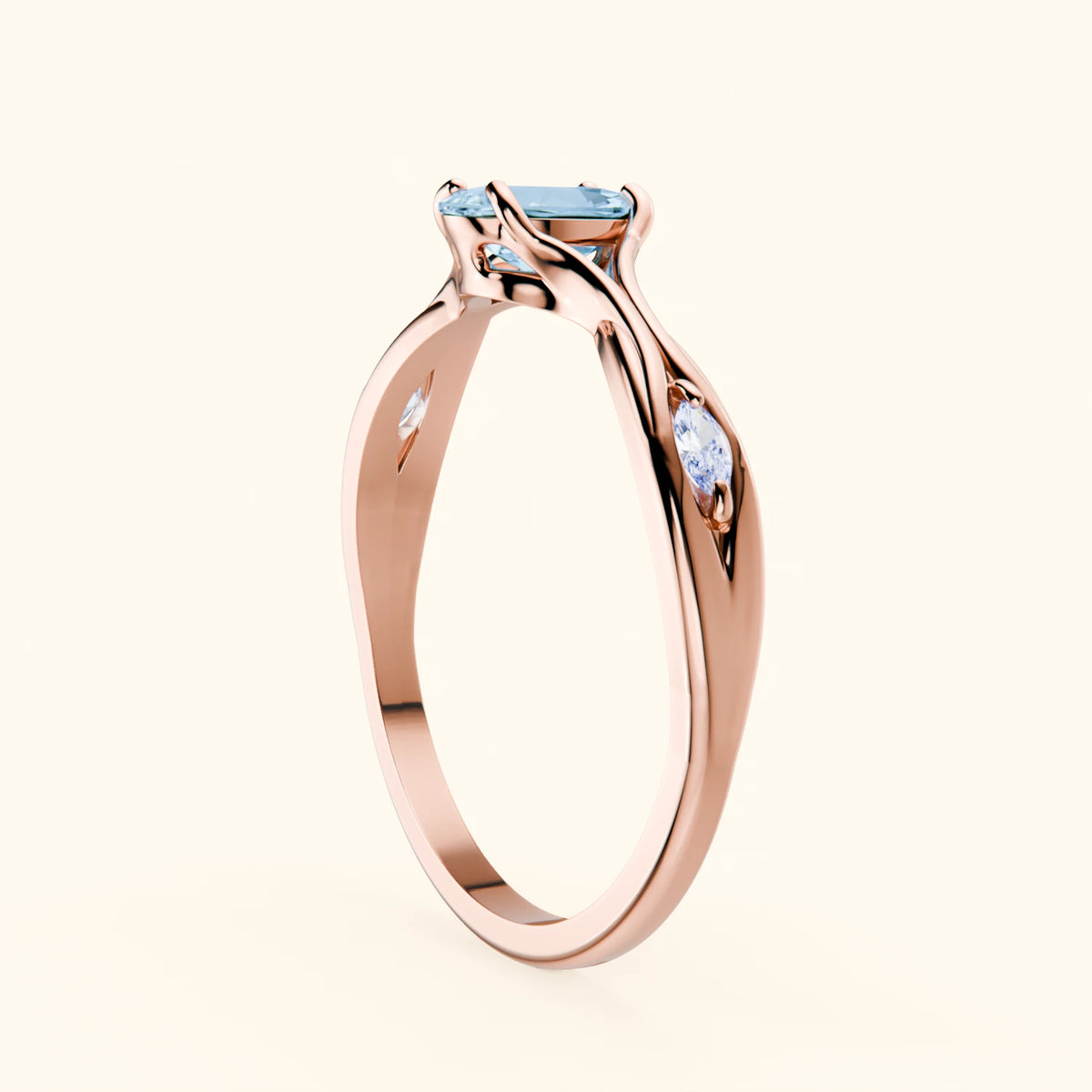 Engagement Ring Diademe - 0.50ct Swiss Blue Topaz with Natural Diamond Side Stones