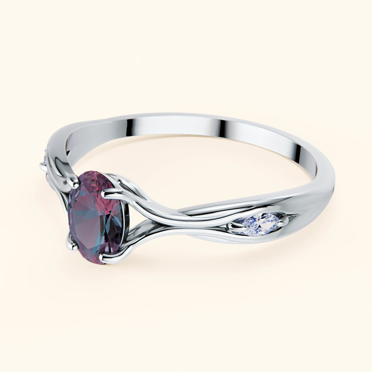 Engagement Ring Diademe - 0.55ct Lab Alexandrite with Natural Diamond Side Stones