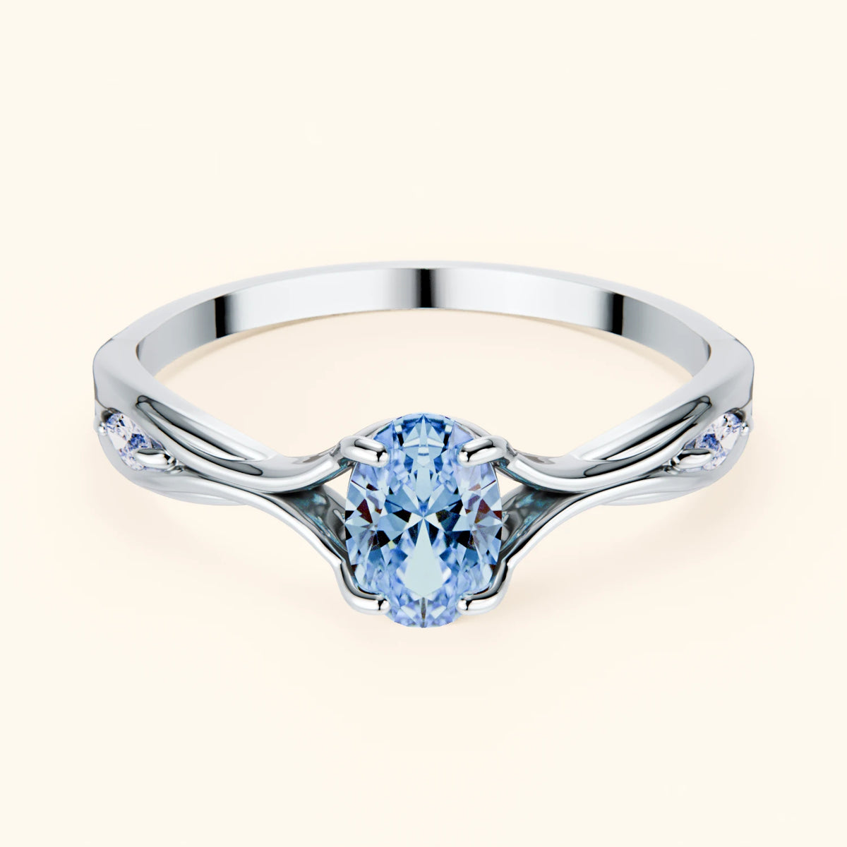 Engagement Ring Diademe - 0.4ct Lab Blue Diamond with Natural Diamond Side Stones