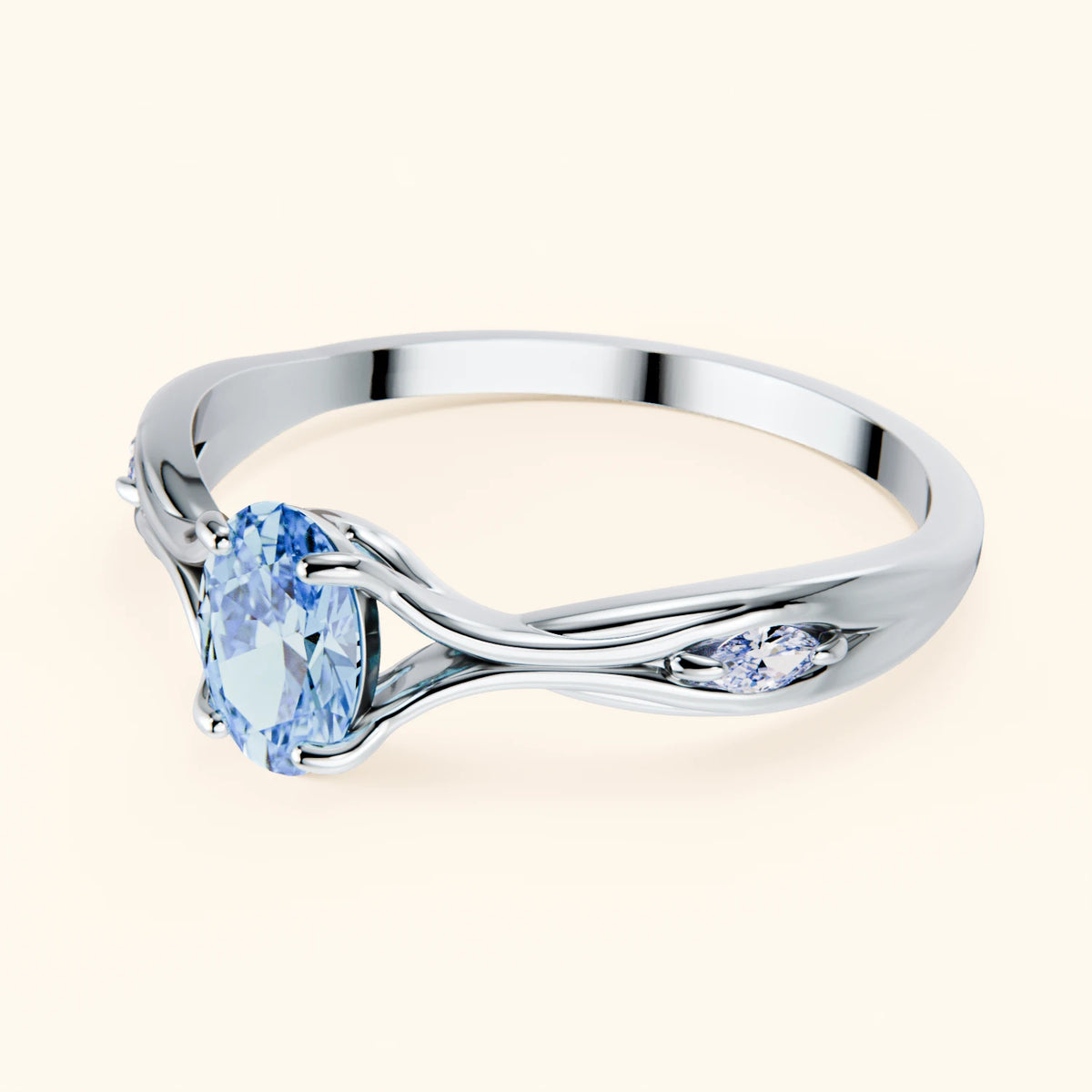 Engagement Ring Diademe - 0.4ct Lab Blue Diamond with Natural Diamond Side Stones
