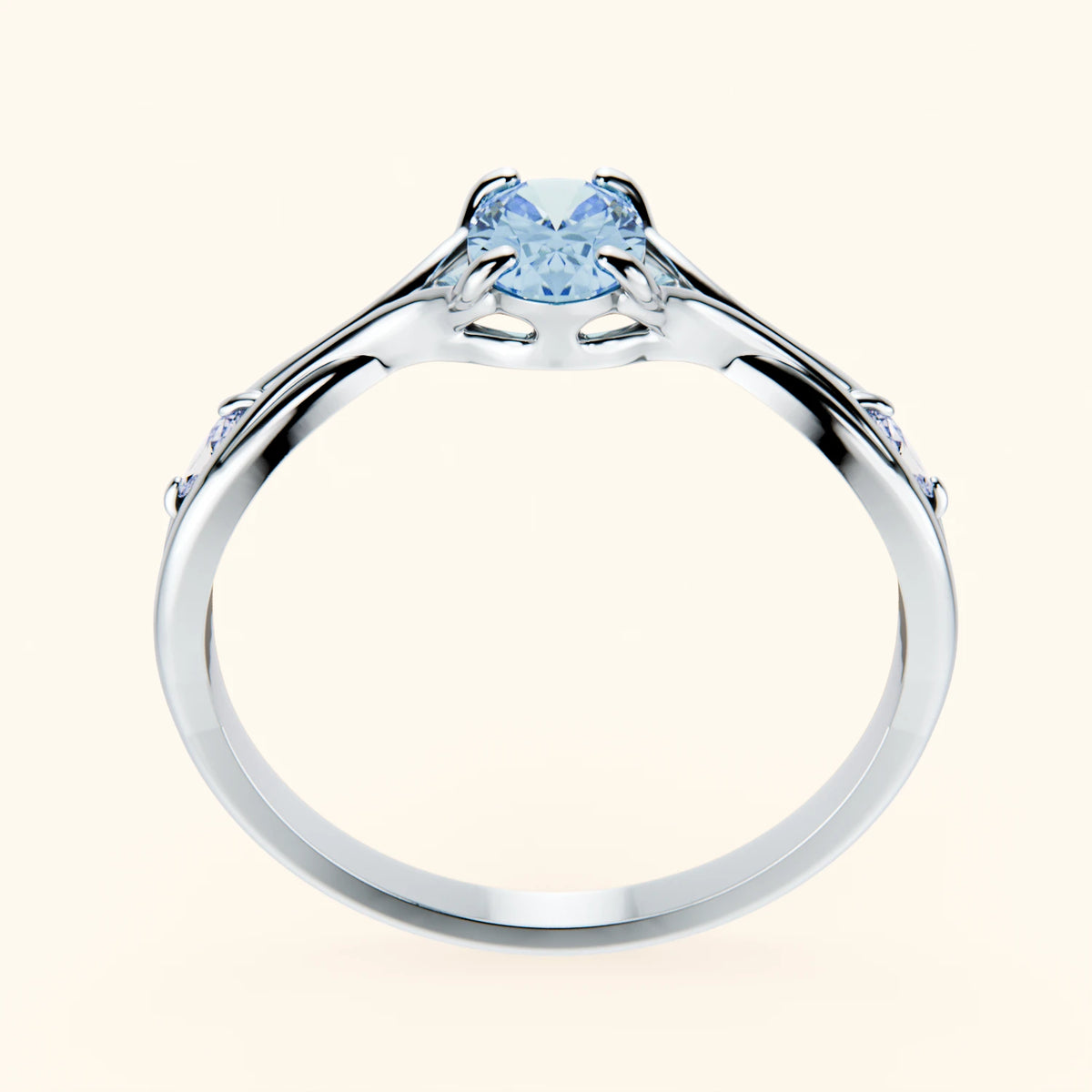 Engagement Ring Diademe - 0.4ct Lab Blue Diamond with Natural Diamond Side Stones