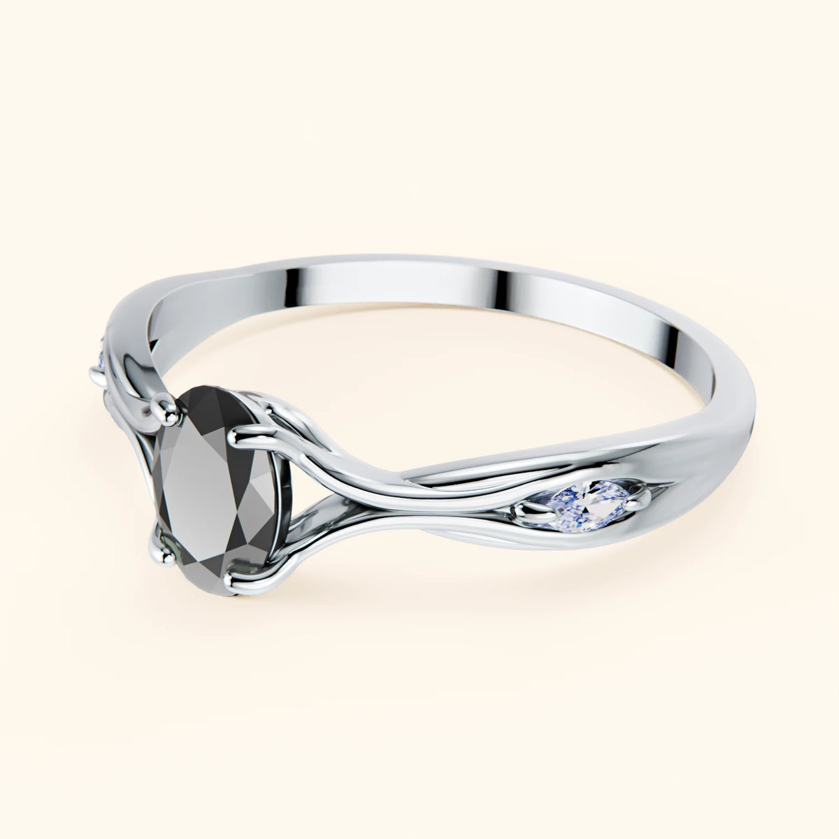 Engagement Ring Diademe - 0.4ct Black Diamond with Natural Diamond Side Stones