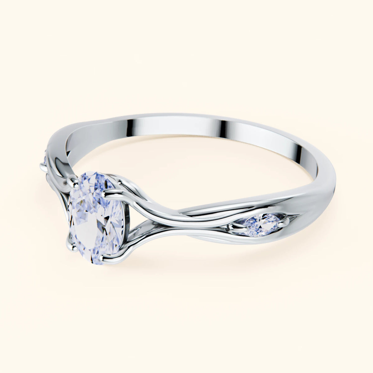 Engagement Ring Diademe - 0.4ct Lab Diamond with Lab Diamond Side Stones