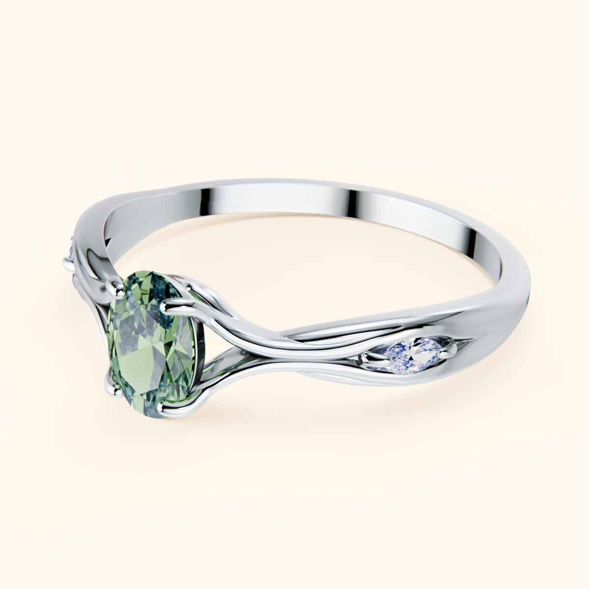 Engagement Ring Diademe - 0.4ct Lab Green Diamond with Lab Diamond Side Stones