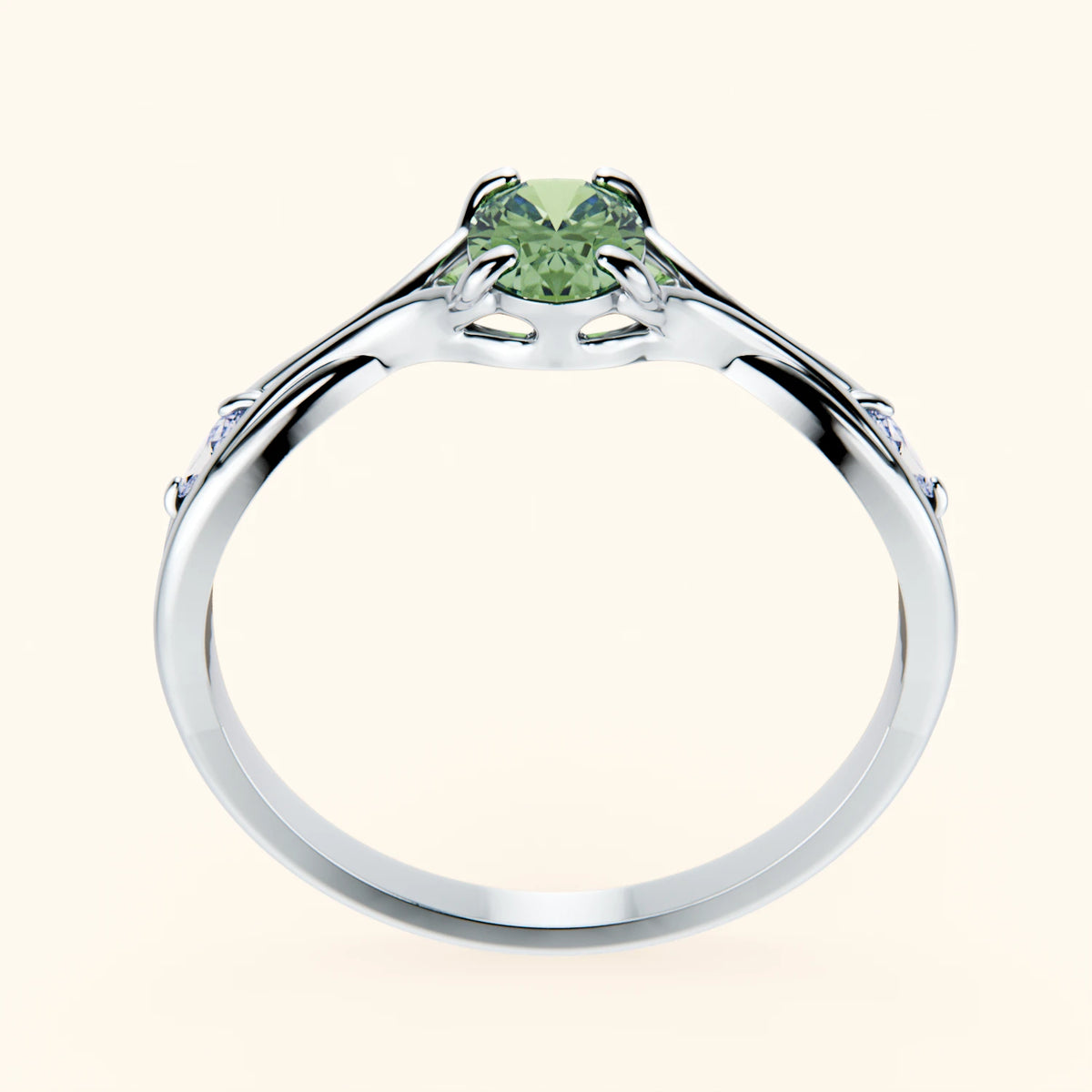 Engagement Ring Diademe - 0.4ct Lab Green Diamond with Lab Diamond Side Stones