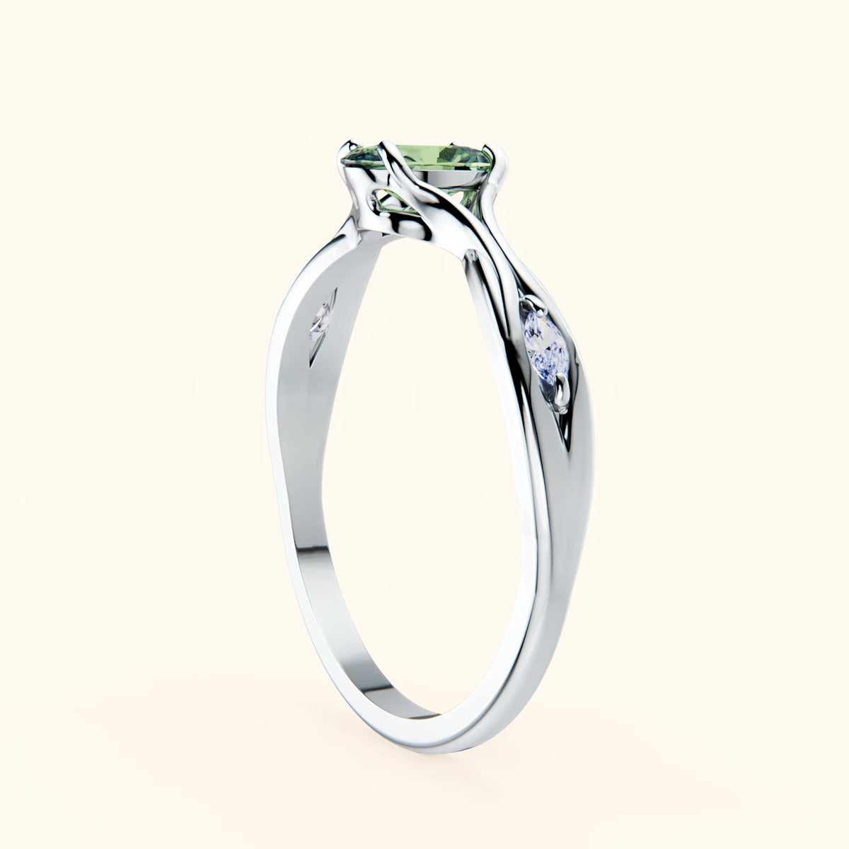 Engagement Ring Diademe - 0.4ct Lab Green Diamond with Lab Diamond Side Stones