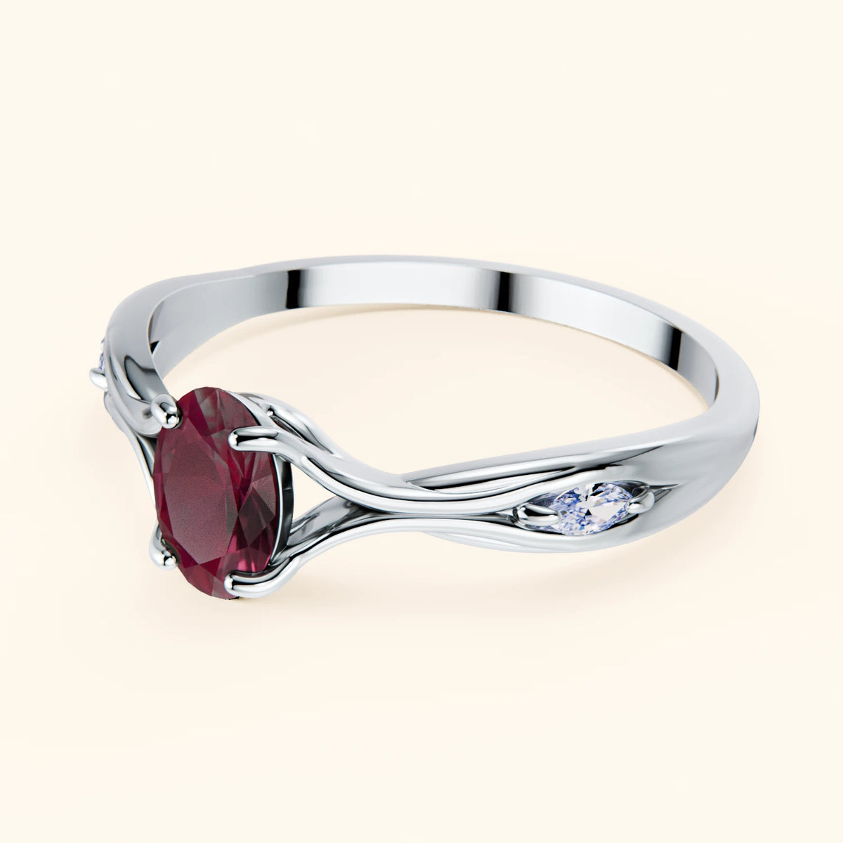 Pierścionek zaręczynowy Diademe – Rubin laboratoryjny 0,60 ct, kamienie boczne: diament laboratoryjny