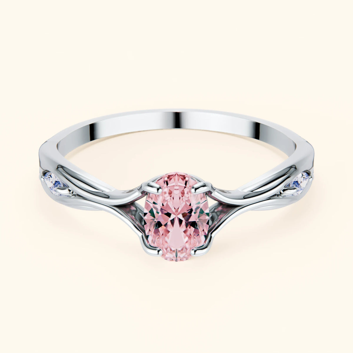 Engagement Ring Diademe - 0.4ct Lab Pink Diamond with Natural Diamond Side Stones